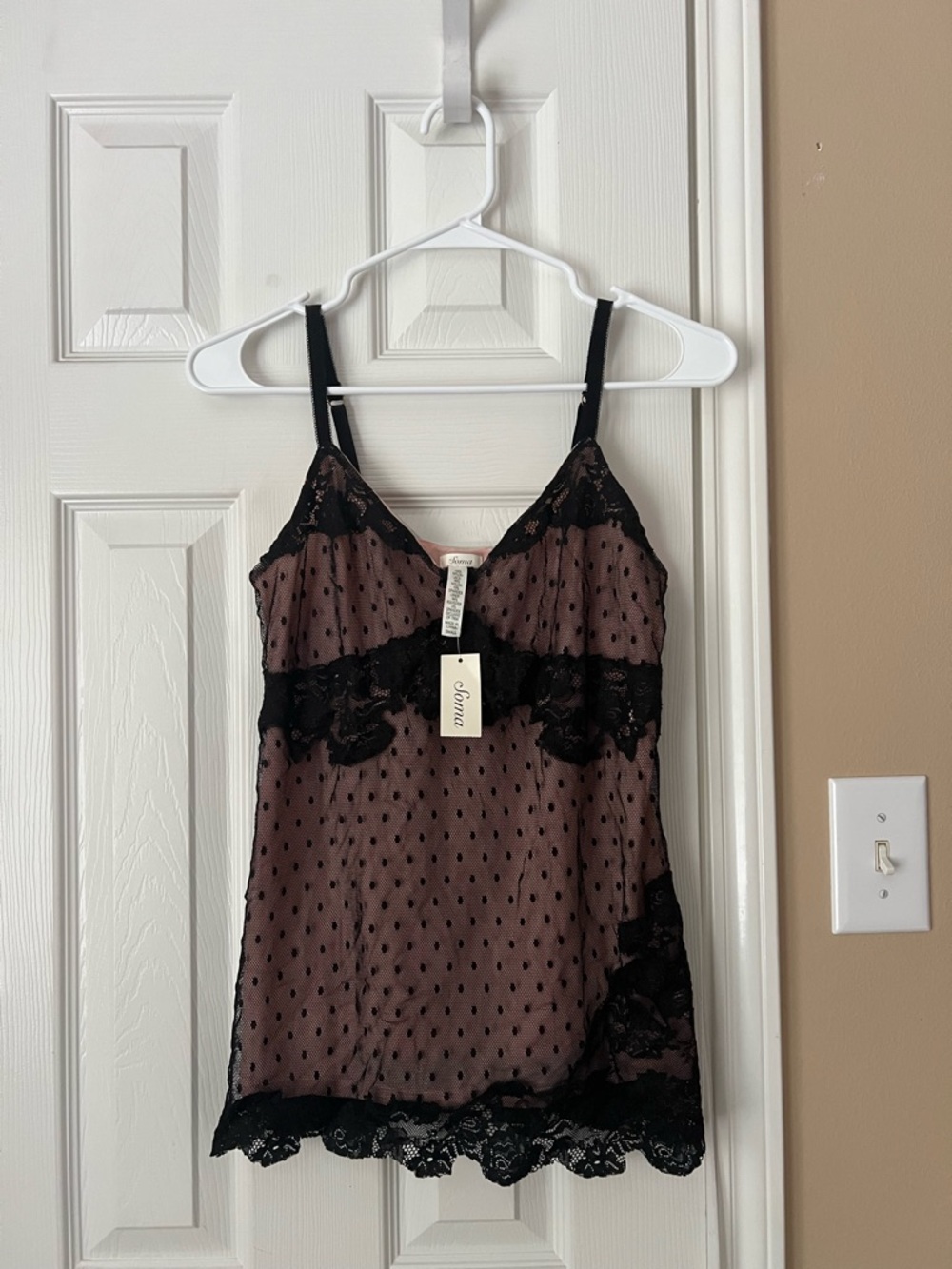 Soma Sleep Cami Top with Black Lace Trim